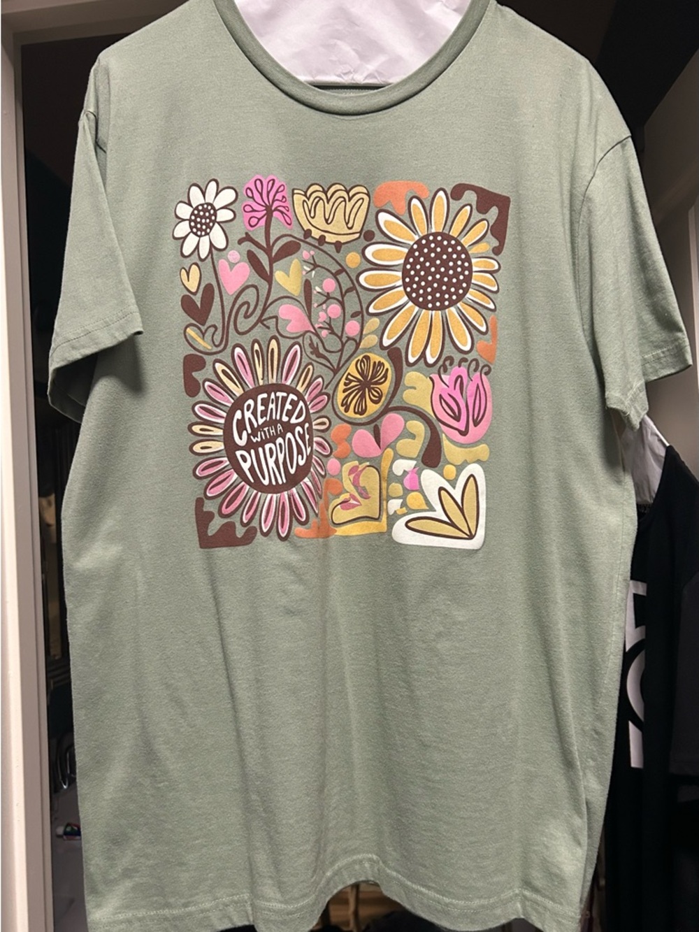 Women's Sage Green Short Sleeve Tee with Floral Graphic